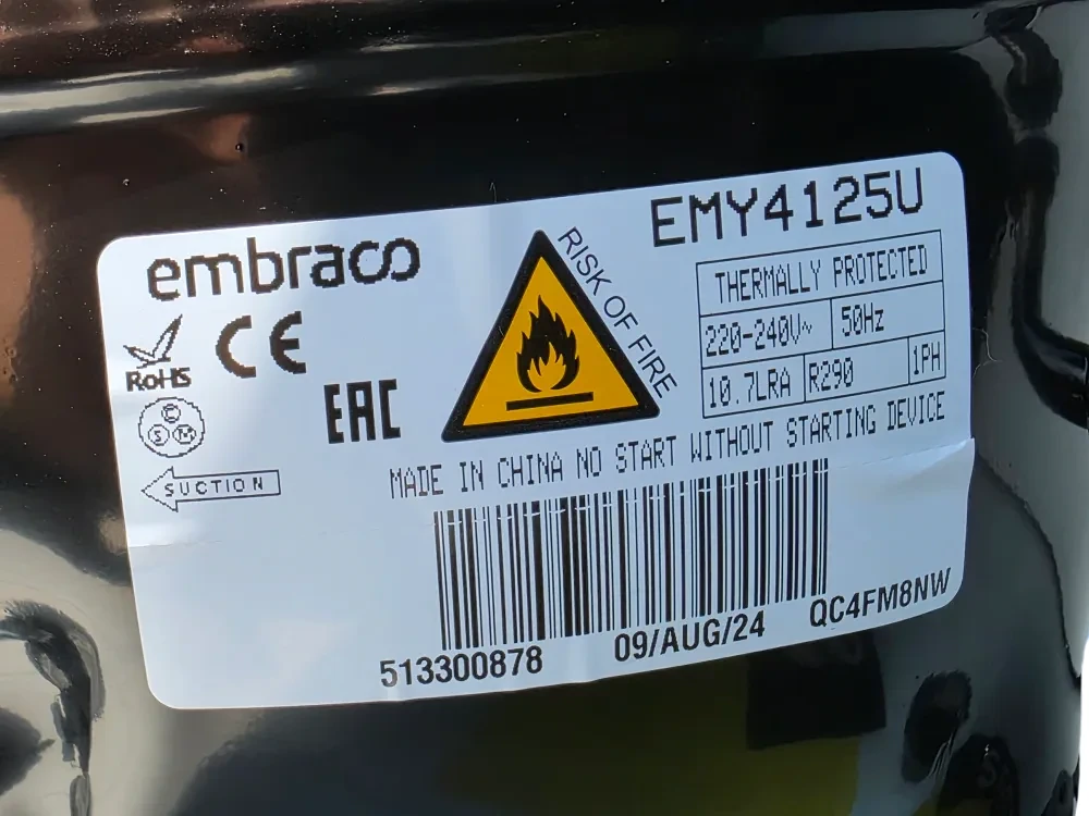 КОМПРЕССОР EMY 4125 U (R290) Embraco артикул 42011012900d — изображение 3